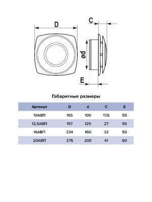 Анемостат АВП фланец D100 вытяжной регулируемый D165 пластик ERA