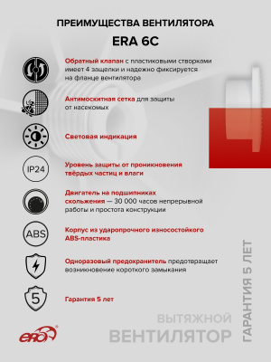 Решетка вентиляционная РКС фланец D100 сетка D136 пластик ERA